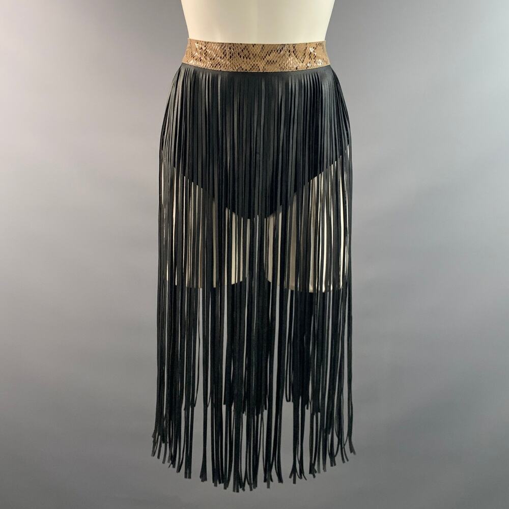 KIM SHUI Size S Black Brown Not Listed Snake skin print Fringed Skirt